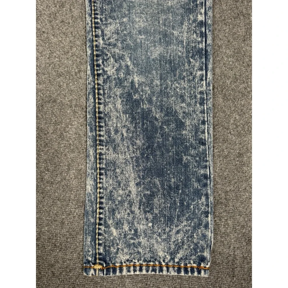 True Religion Ricky Straight Jeans Mens 34 Acid Wash Distressed Flap Pocket USA